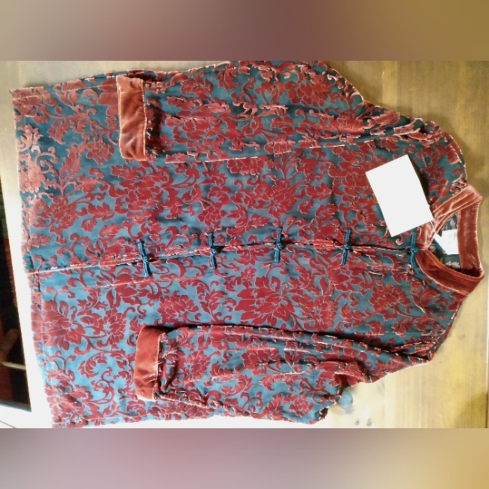 Yi Lin Sheer Silk/Velvet Mandarin Collar Tunic - Picture 8 of 11